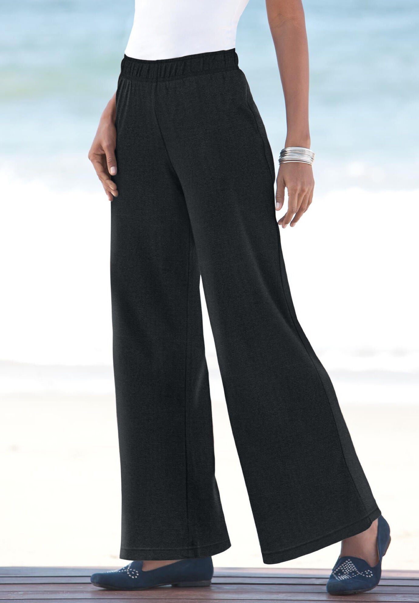 Plus Size Pull-On Wide Leg Soft Knit Pant, , alternate image number 2