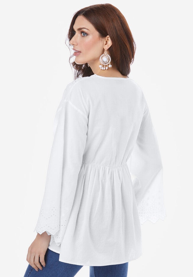 Angel-Sleeve Eyelet Tunic., , on-hover image number 1