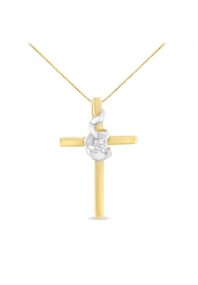 Yellow & White Gold Diamondaccented Spiral Cross Pendant Necklace, GOLD SILVER, hi-res image number null