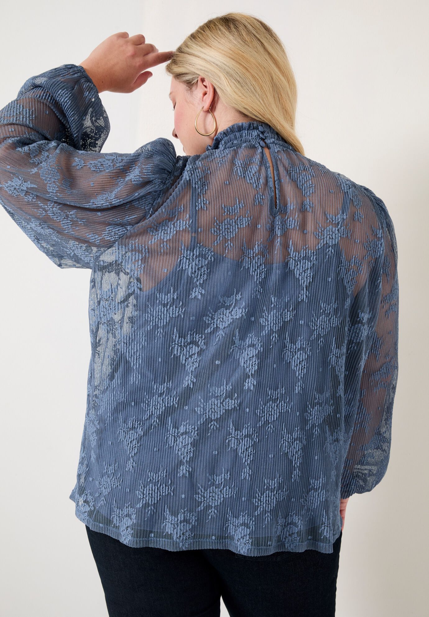 Smocked Mockneck Blouse, WITHERED ROSE, on-hover image number 1