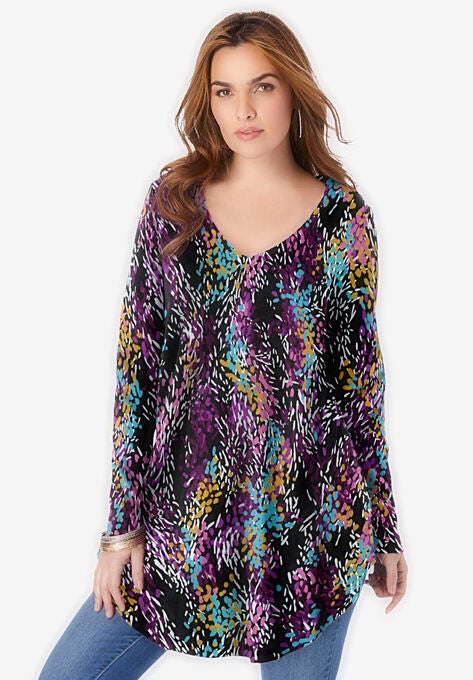 V-Neck Thermal Maxi Tunic, MULTI CONFETTI BURST, hi-res image number null