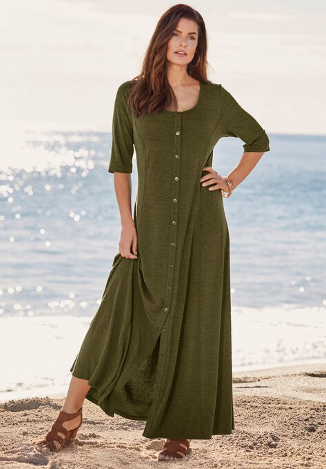 Button Front Maxi Dress, , alternate image number null