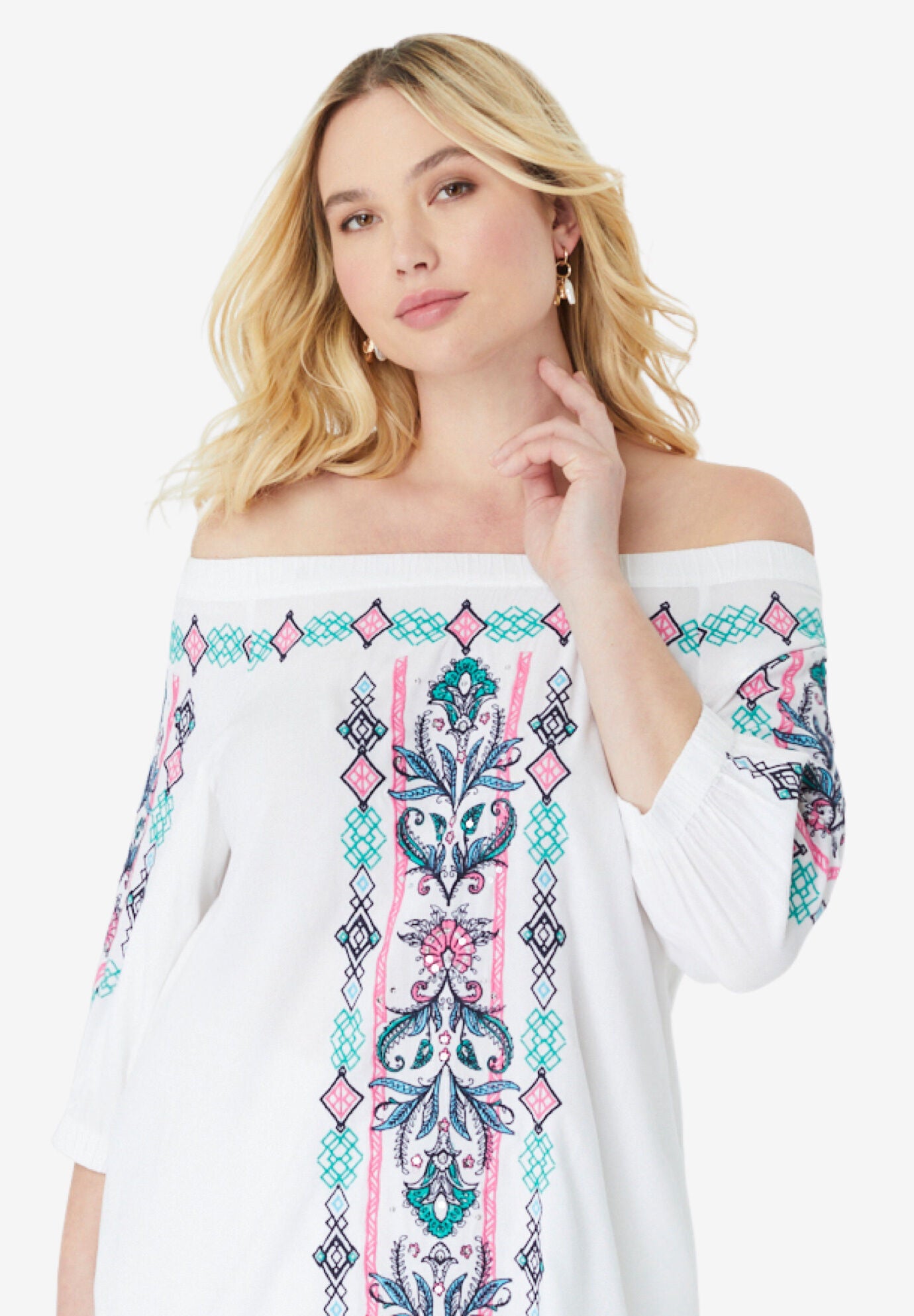 Off-The-Shoulder Embroidered Top, , alternate image number 3