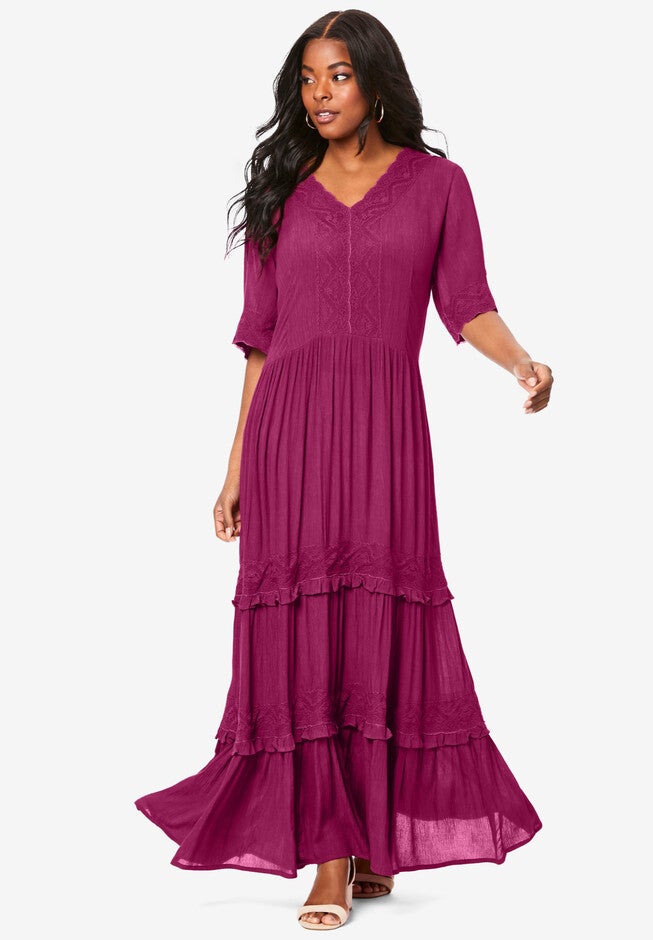 Lace Crinkle Maxi Dress, BERRY TWIST LACE, hi-res image number null
