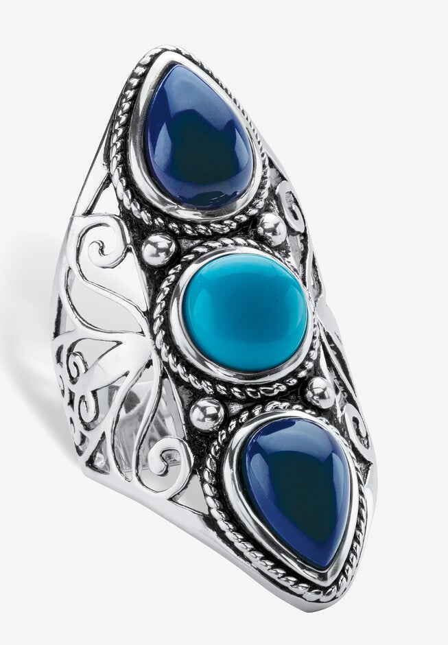 Simulated Turquoise And Sapphire Antiqued .925 Silver Boho Scroll Ring Jewelry, TURQUOISE, hi-res image number 0