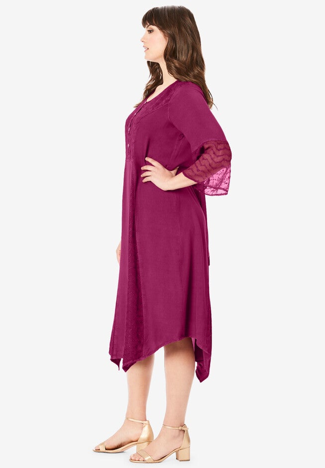 Embroidered Acid-Wash Boho Dress, , alternate image number null