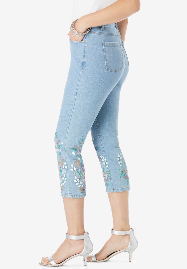 Floral Print Straight-Leg Capri Jean, , alternate image number 2