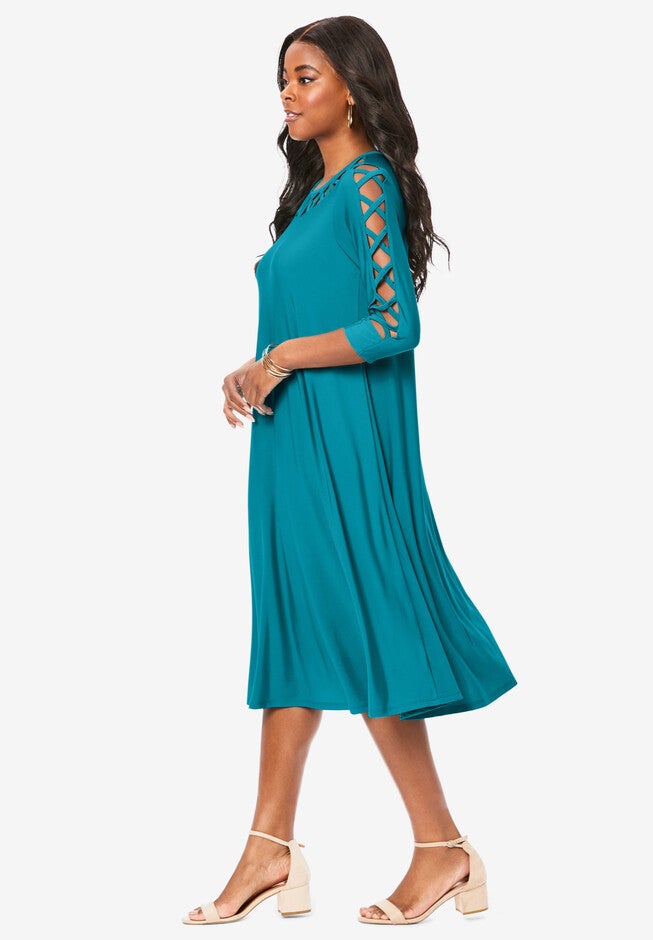 Lattice Sleeve Ultrasmooth® Fabric Dress, , alternate image number null