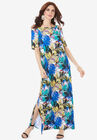 Ultrasmooth® Fabric Cold-Shoulder Maxi Dress, MULTI LAYERED PALMS, hi-res image number null