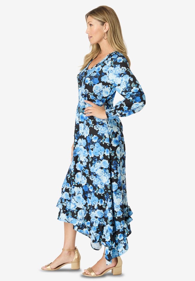 Blouson-Sleeve Ruffle Maxi Dress, , alternate image number null