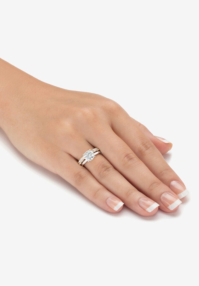 2.70 Cttw. Cubic Zirconia Platinum Over Silver 2-Pc. Solitaire Bridal Ring Set, , alternate image number null