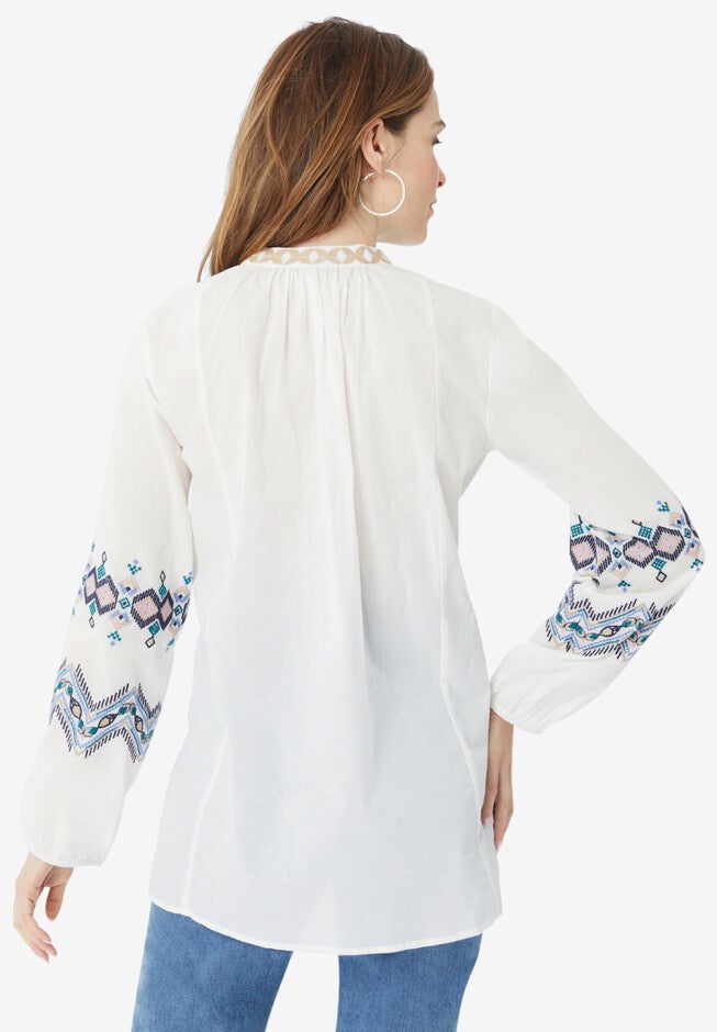 Embroidered Cotton Voile Blouse, , on-hover image number null