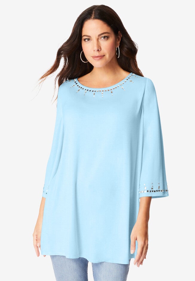 Diamante Boatneck Tee., ICE BLUE RHINESTONE, hi-res image number 0