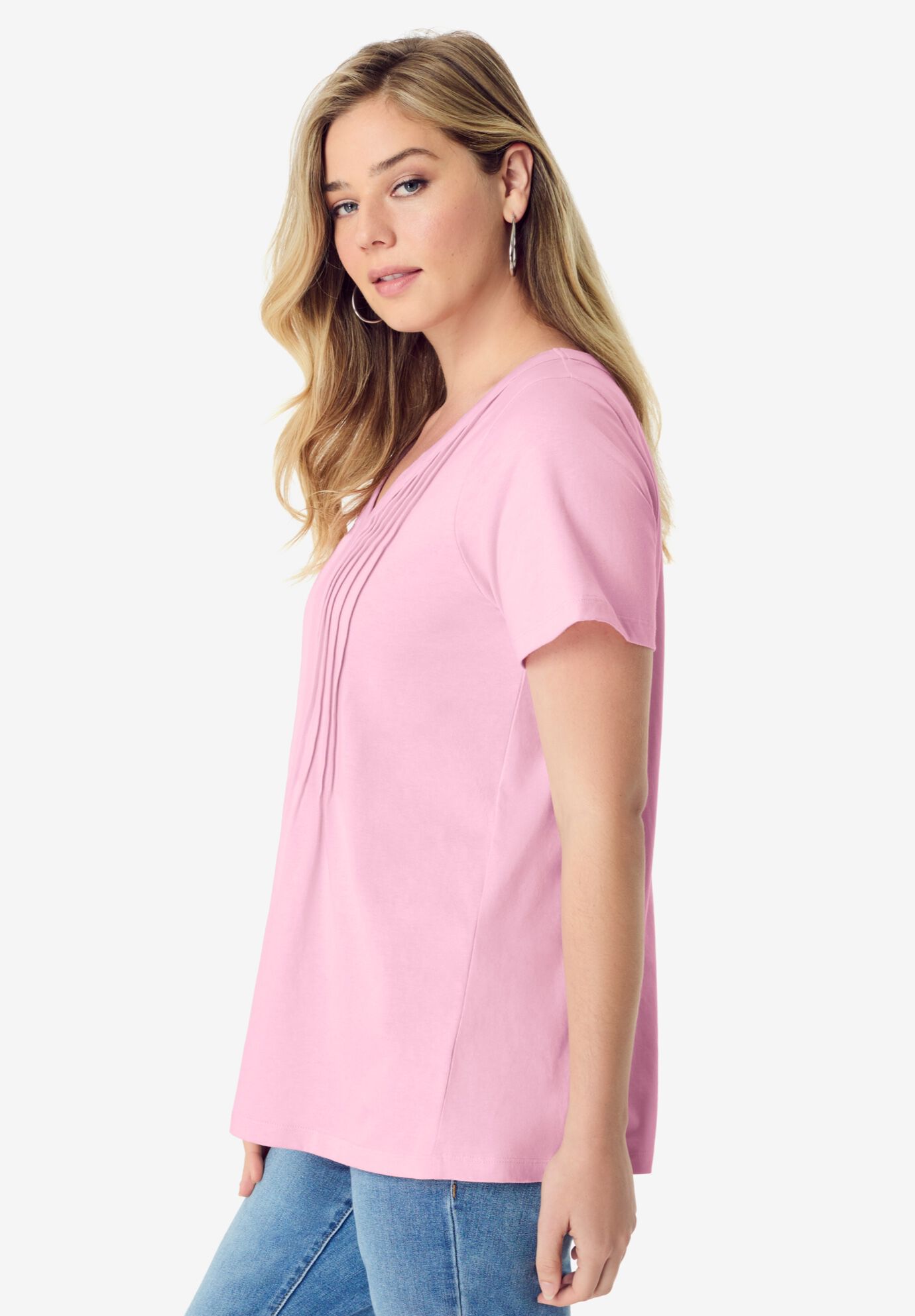 V Neck Pintuck Tee, PRIMROSE, alternate image number 2