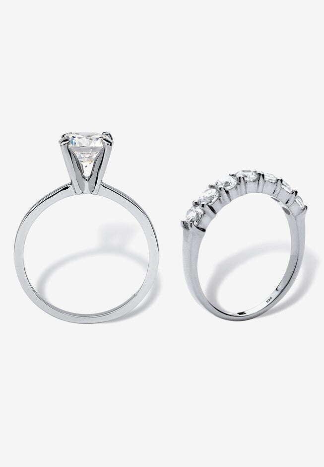 2.70 Cttw. Cubic Zirconia Platinum Over Silver 2-Pc. Solitaire Bridal Ring Set, , on-hover image number null
