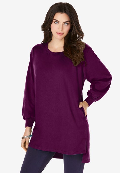 Blouson Sleeve High-Low Sweatshirt, DARK BERRY, hi-res image number null