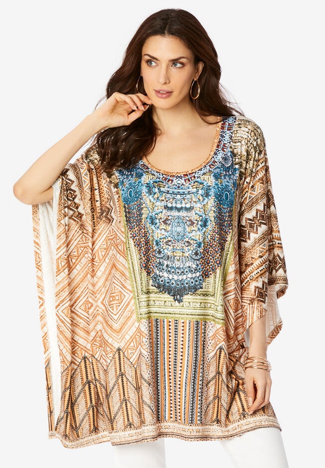 Printed Poncho, WARM MEDALLION PRINT, hi-res image number null