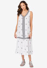Embroidered Sleeveless Midi Dress, WHITE EMBROIDERED GEO, hi-res image number null