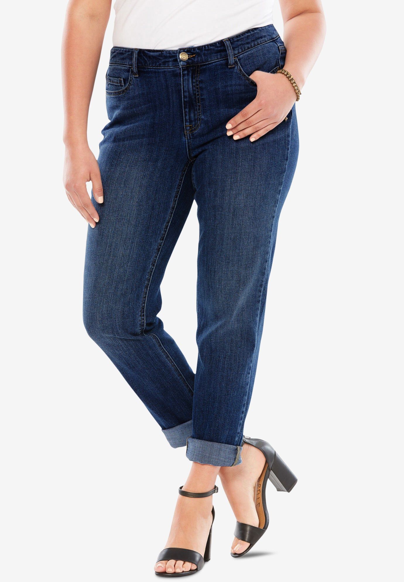 Plus Size 24/7 Stretch Boyfriend Jean, DARK WASH, hi-res image number 0