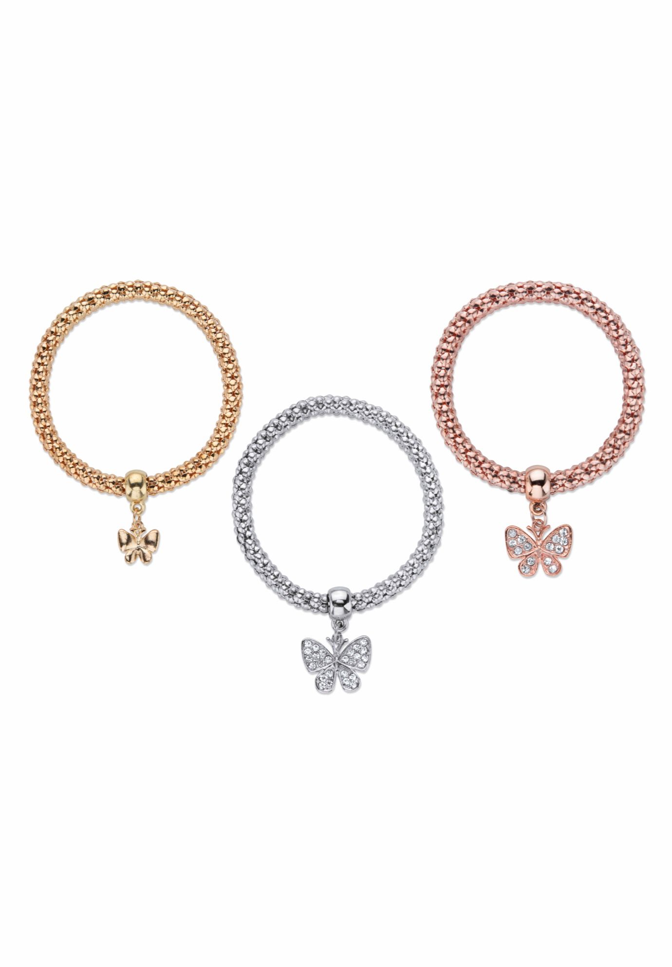 Rose Gold-Plated Butterfly Charm Stretch Bracelet Set, , on-hover image number 1