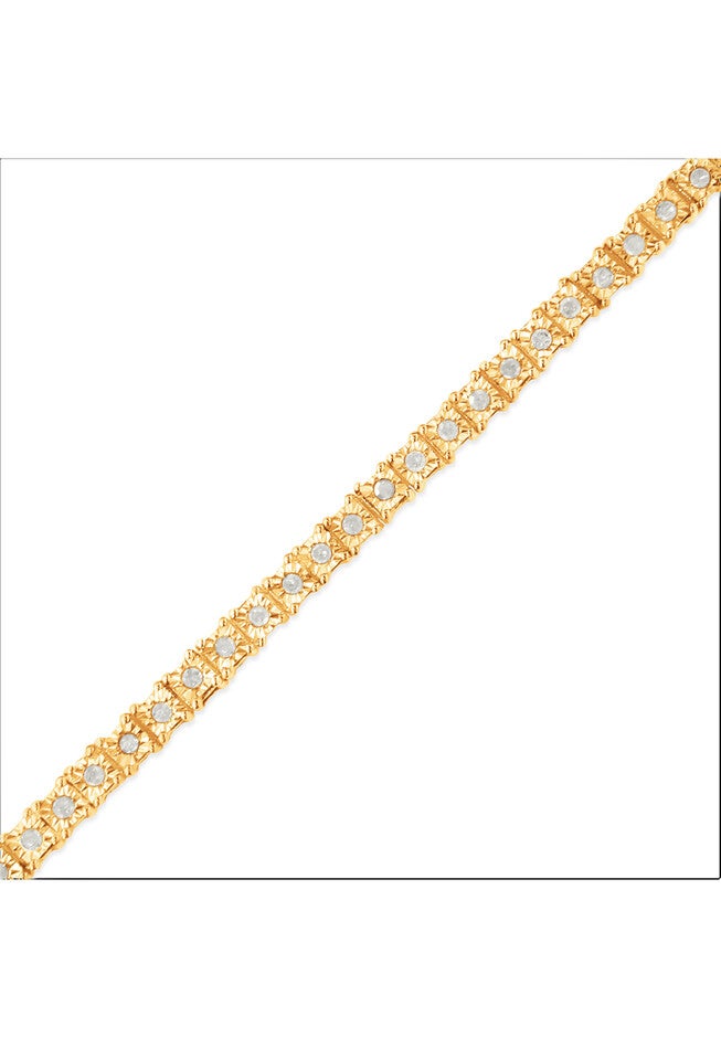 Yellow Gold Over Sterling Silver Diamond Square Frame Miracleset Tennis Bracelet 8 inches, , alternate image number 2