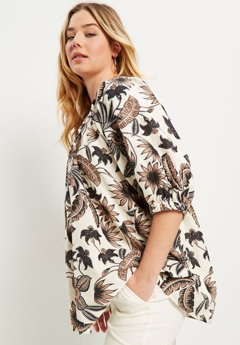 Puff Sleeve Lino Soleil Top, , alternate image number null