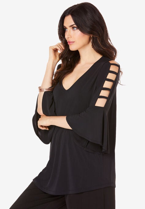Ultrasmooth® Fabric Lattice-Sleeve Top, , alternate image number null