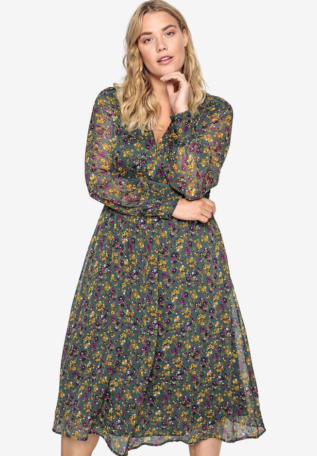 Crochet Empire Seam Dress Castaluna by La Redoute, CYPRESS GREEN FLORAL, hi-res image number null