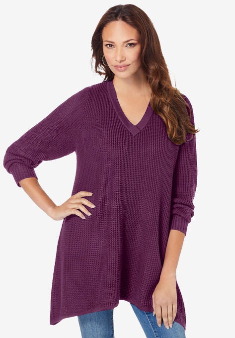 V-Neck Thermal Pullover, DARK BERRY, hi-res image number null
