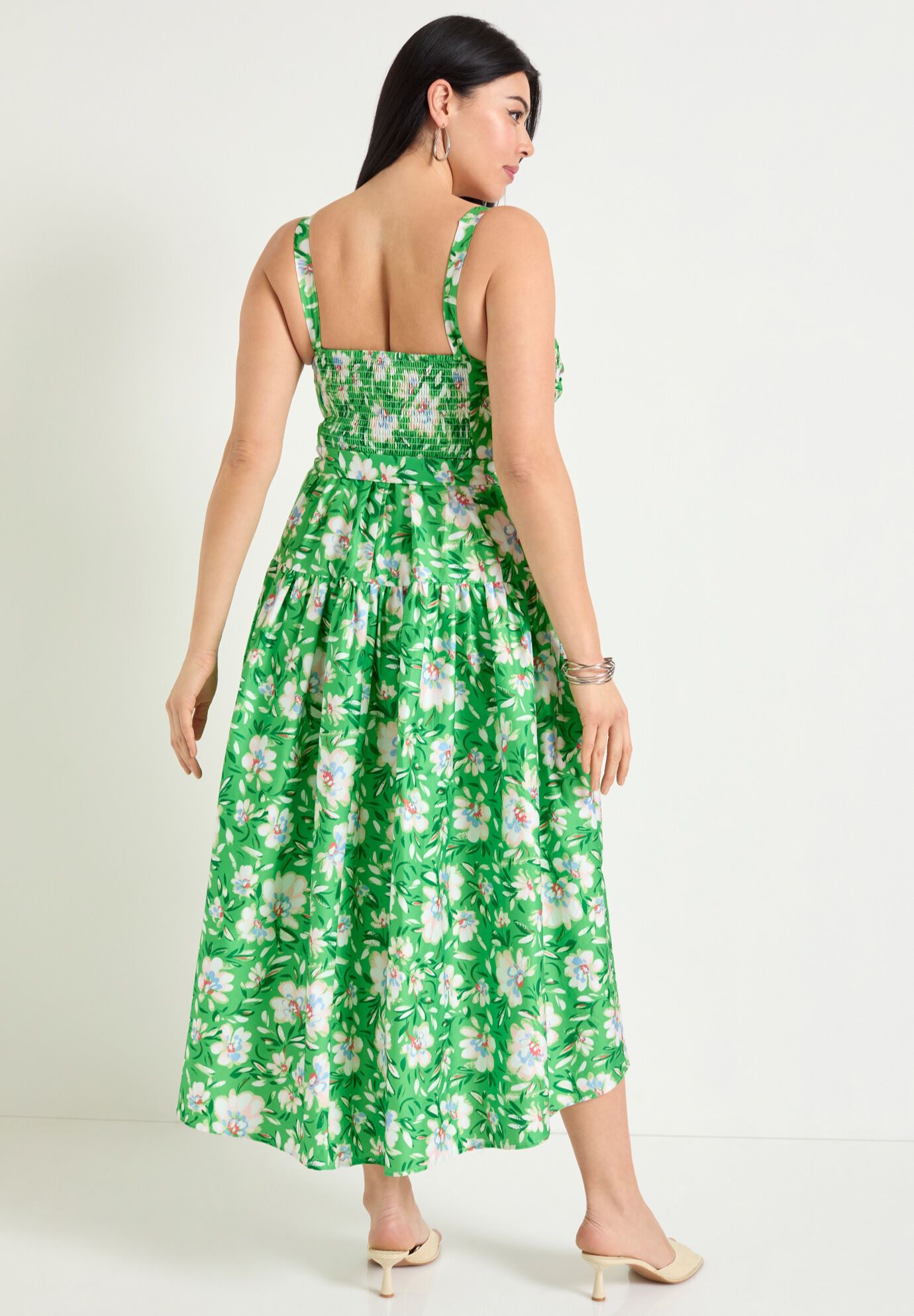 High-Low Midi Dress, FLOWERS GREEN, on-hover image number 1