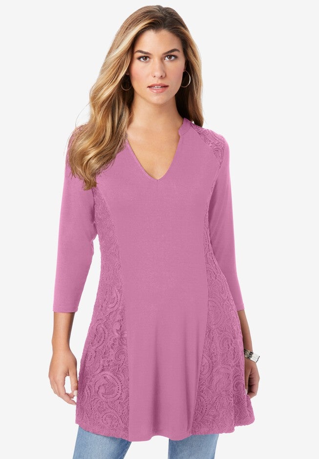Lace-Panelled Fit-and-Flare Top, MAUVE ORCHID, hi-res image number null