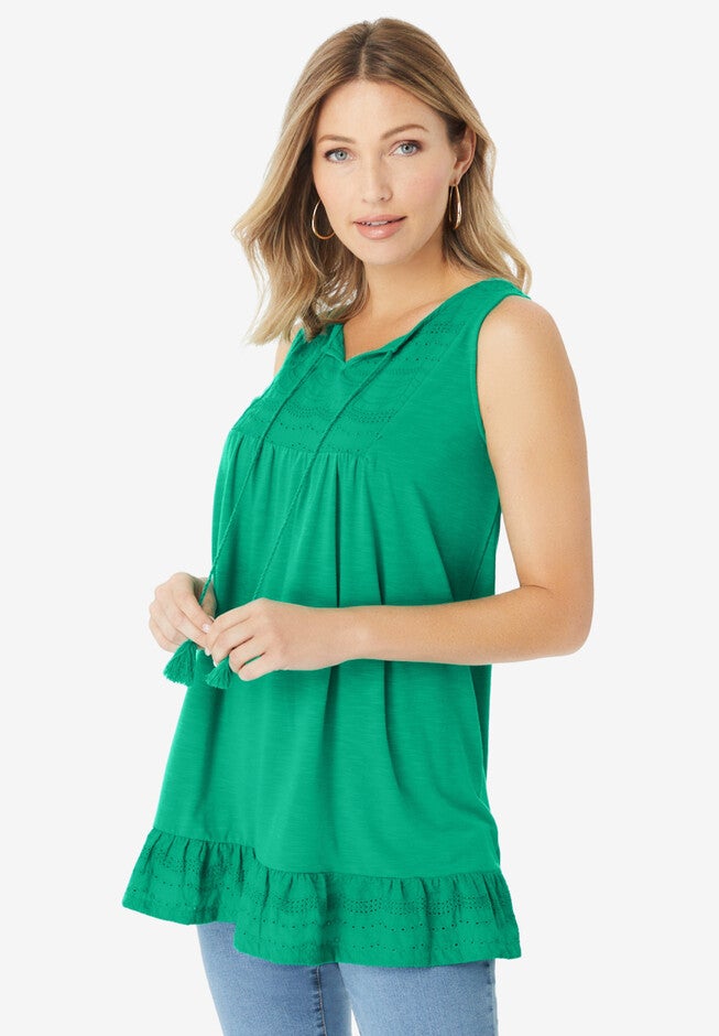 Eyelet-Trim Flounce Tank, , alternate image number 2