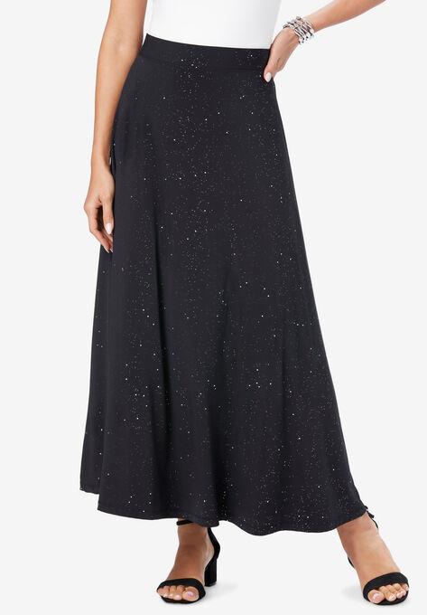 Ultrasmooth® Fabric Maxi Skirt, BLACK SPARKLE, hi-res image number null