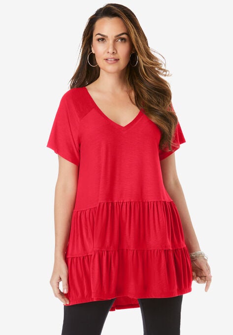 Tiered Slub Ultra Femme Tee, VIVID RED, hi-res image number null