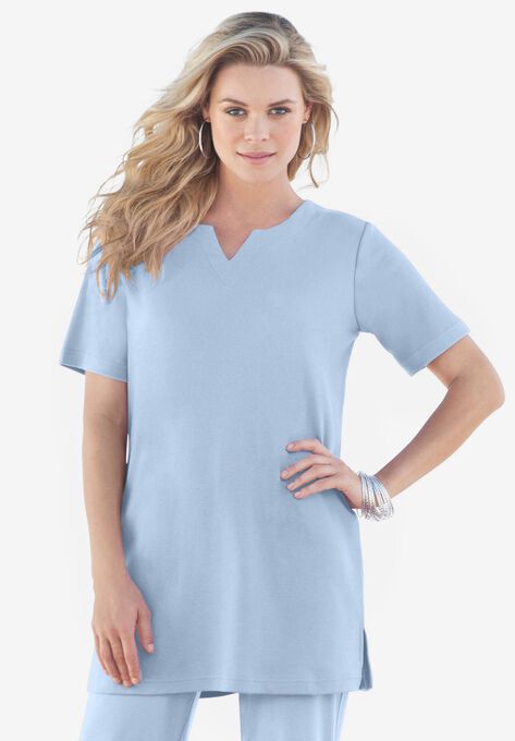 Notch-Neck Soft Knit Tunic, PALE BLUE, hi-res image number null