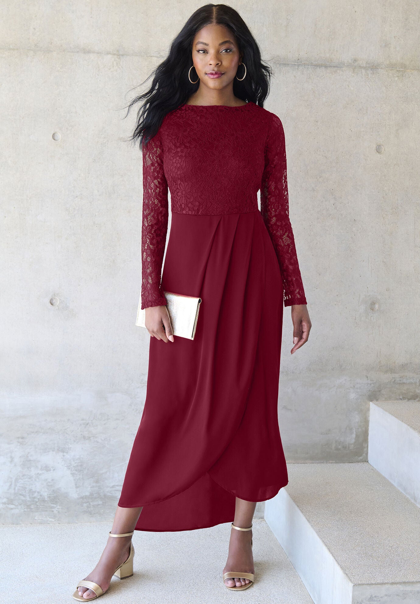 Roaman s Women s Plus Size Tulip Hem Lace Dress 16 W Rich Burgundy