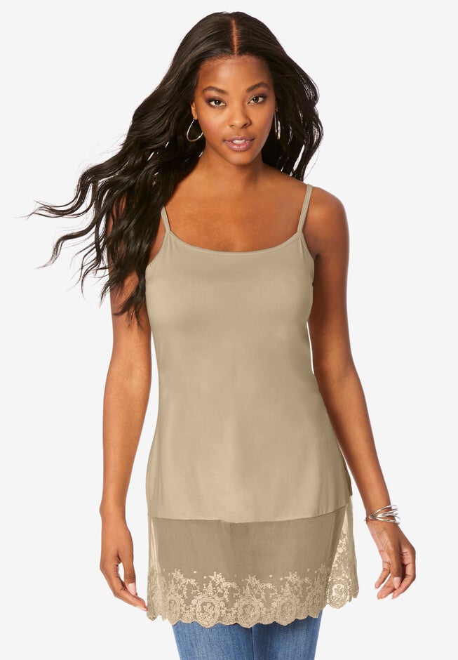 Lace-Hem Camisole, SANDY BEIGE, hi-res image number 0