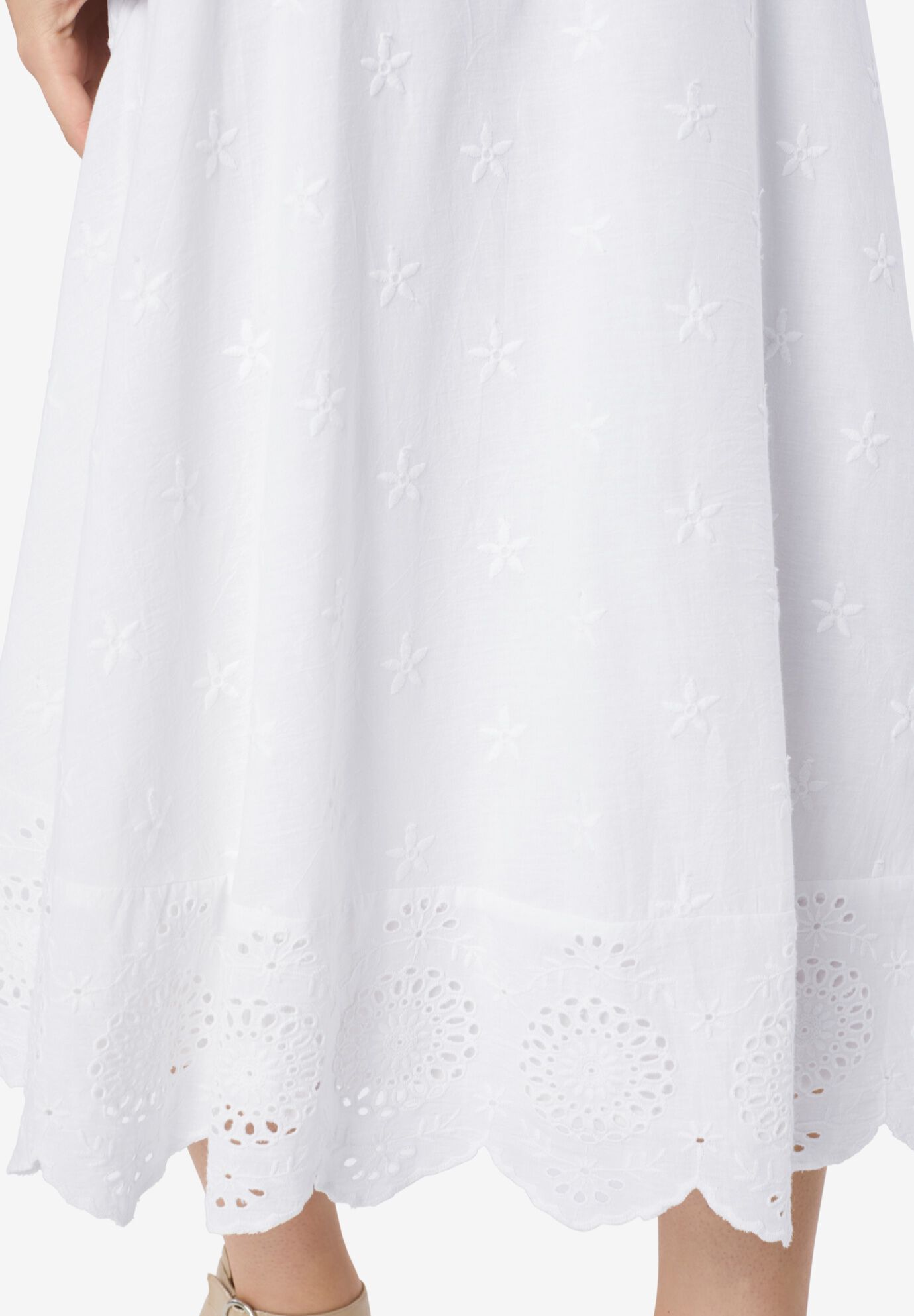 Eyelet Midi Skirt, WHITE, alternate image number 3