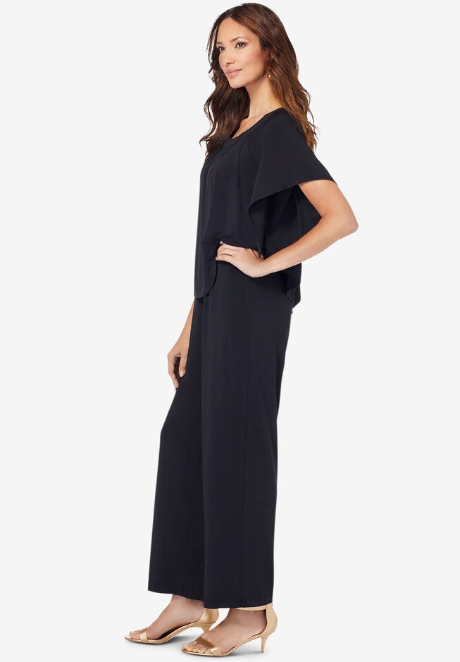 Ultrasmooth® Fabric Flutter-Sleeve Jumpsuit, , alternate image number null