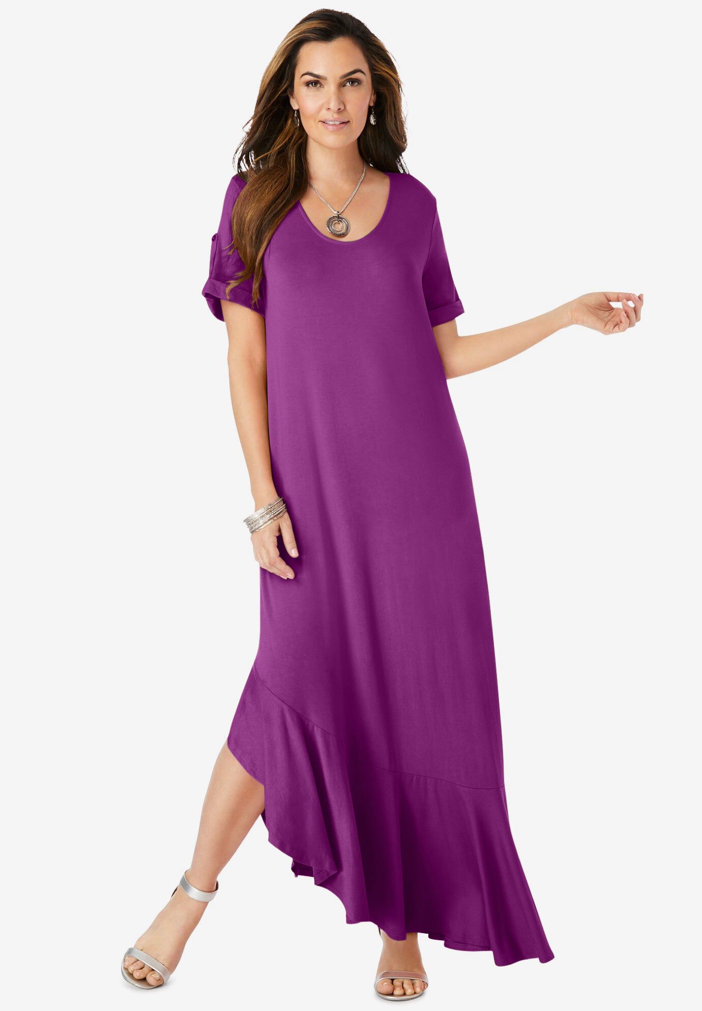 Ruffle-Hem Maxi Dress, PURPLE MAGENTA, hi-res image number 0