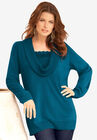 Lace-Trim Cowl Neck Sweater, DEEP TEAL, hi-res image number null