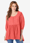 Eyelet Peasant Tunic, SUNSET CORAL, hi-res image number null