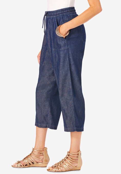 Chambray Wide-Leg Capri Pant, , alternate image number null