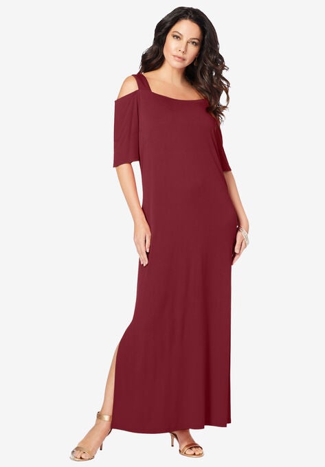 Ultrasmooth® Fabric Cold-Shoulder Maxi Dress, RICH BURGUNDY, hi-res image number null
