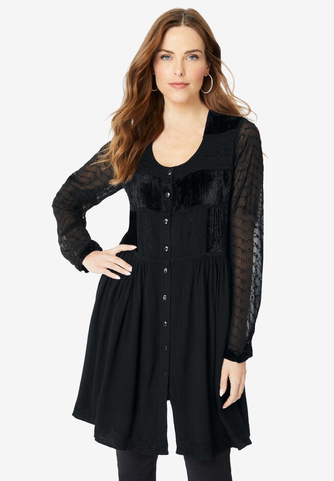 Velvet and Acid Wash Big Shirt., BLACK, hi-res image number null