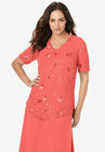 Embellished Sequin Top, SUNSET CORAL EMBELLISHED FLORAL, hi-res image number null