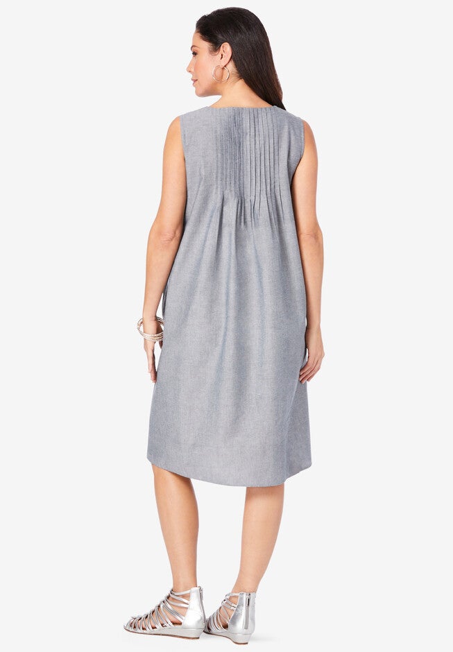 Embroidered Chambray Dress, , on-hover image number 1