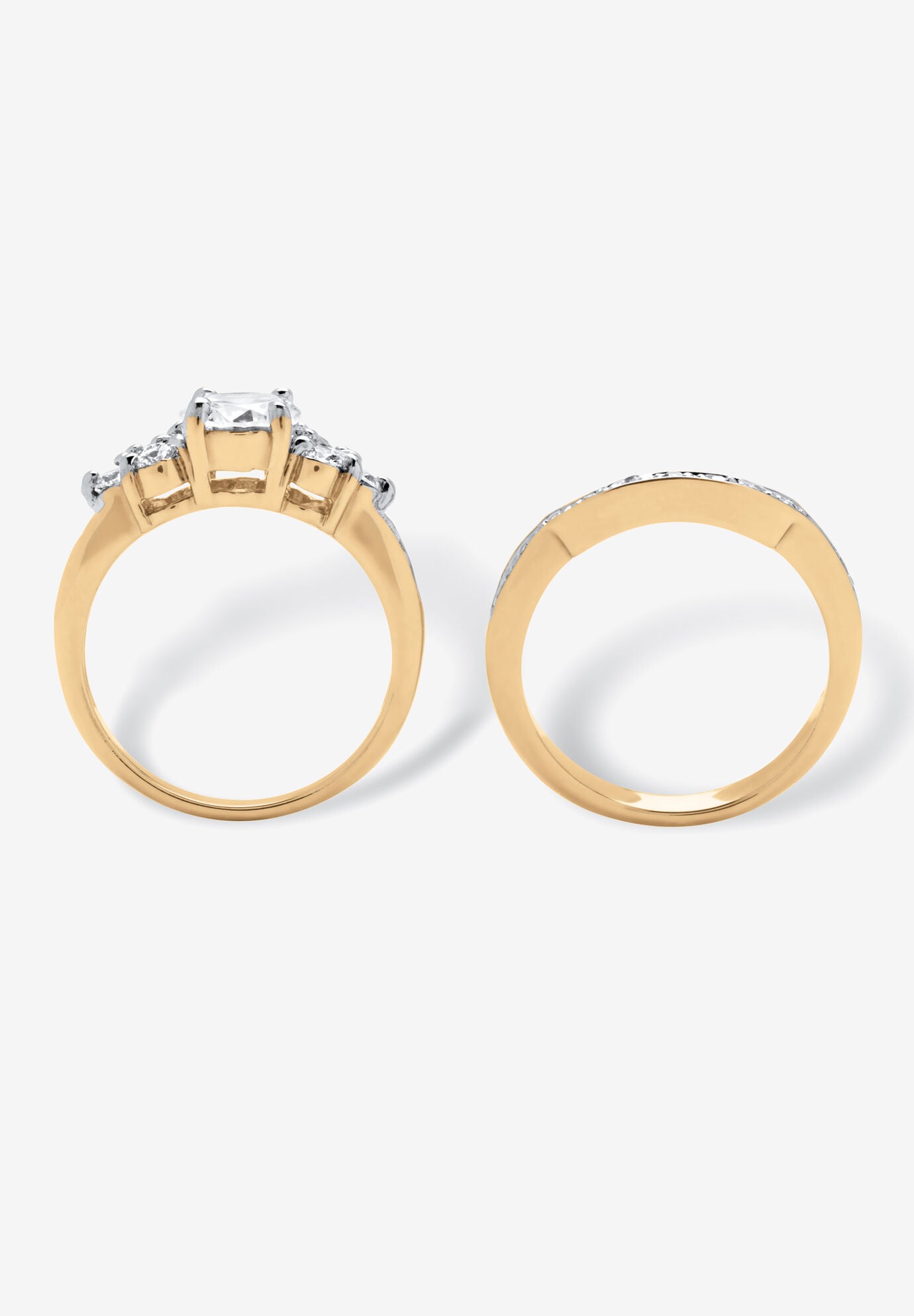 2 Piece 2.01 Tcw Round Cubic Zirconia Bridal Ring Set In 18K Gold-Plated, , on-hover image number 1