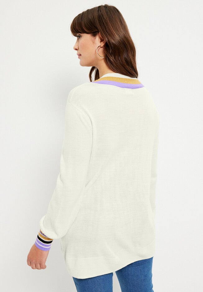Metallic-Trim V-Neck Sweater, , on-hover image number 1