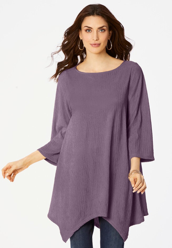 Textured Knit Hanky-Hem Top, DUSTY PURPLE, hi-res image number null